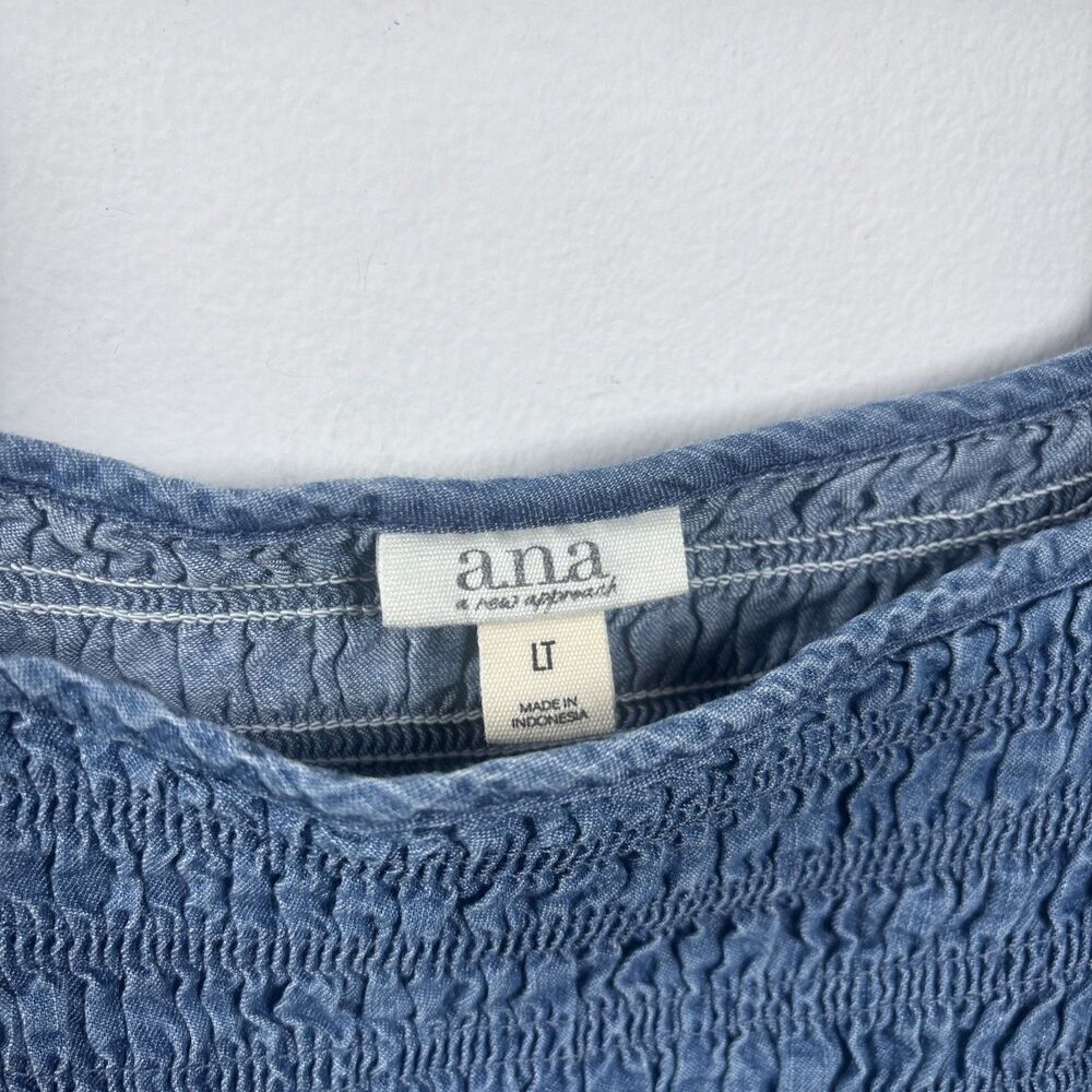 ANA New Approach Chambray Smocked Peplum Blouse LT Puff Sleeve Cottagecore - Picture 3 of 11